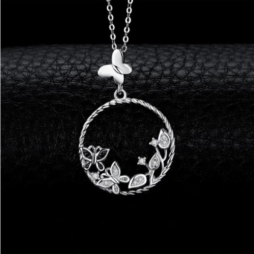 Butterfly Flower S925 Silver Pendant Natural Black Spinel Gemstone No Chain - Picture 3 of 6